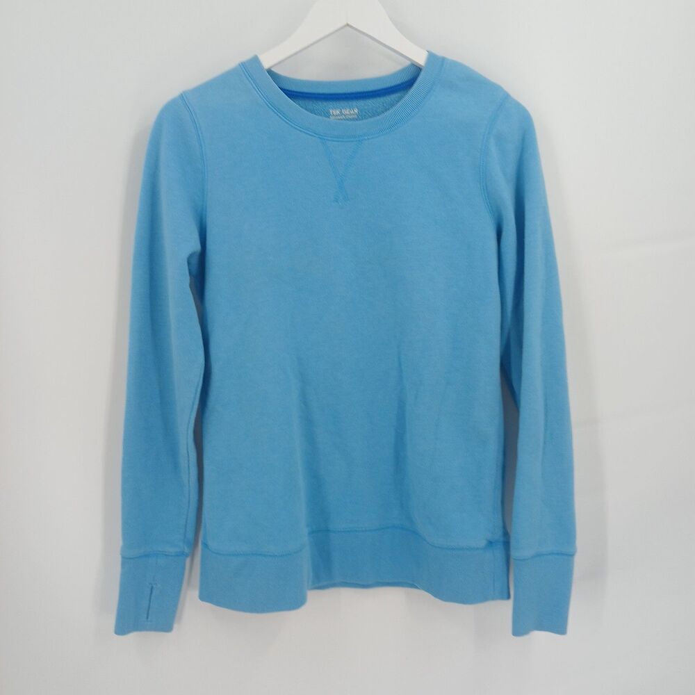Tek Gear Womens Size M Blue Long Sleeve Fleeced Pullover Sweatshirt Thumbholes